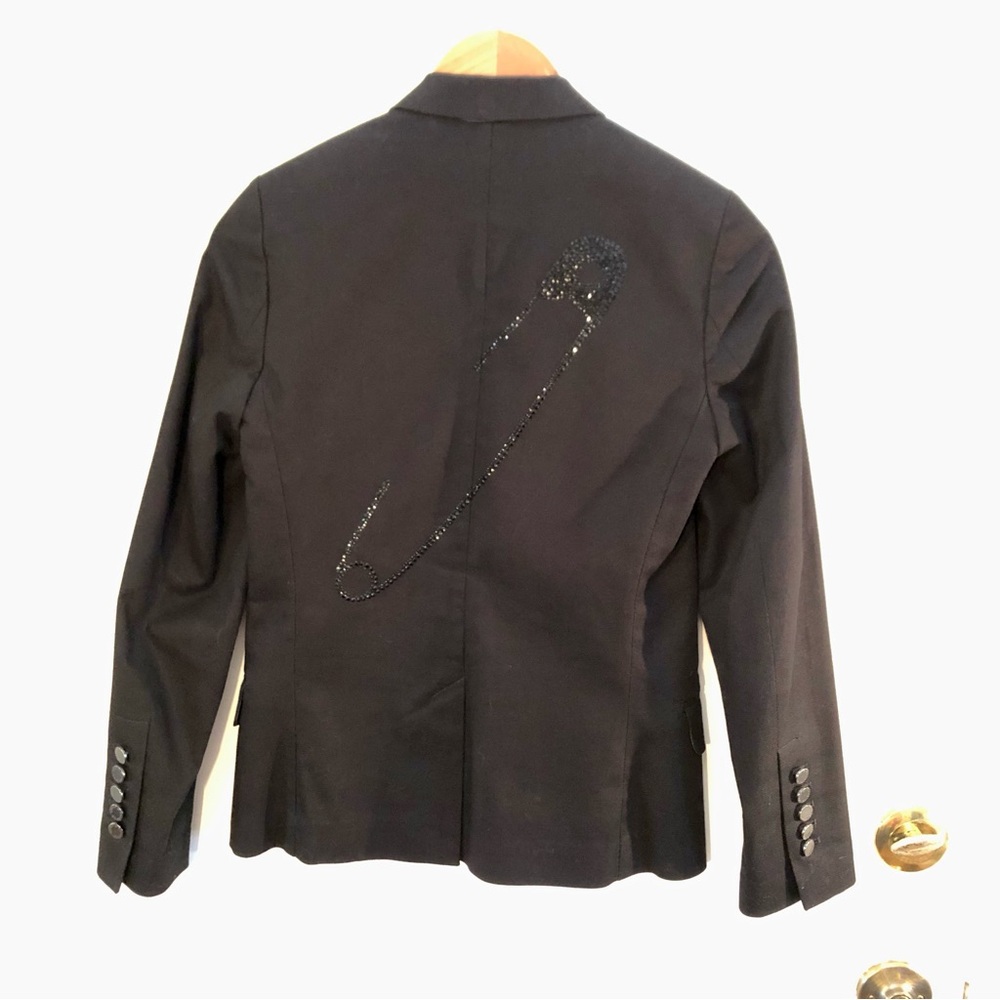 Black blazer - Safety Pin Rhinestone Design